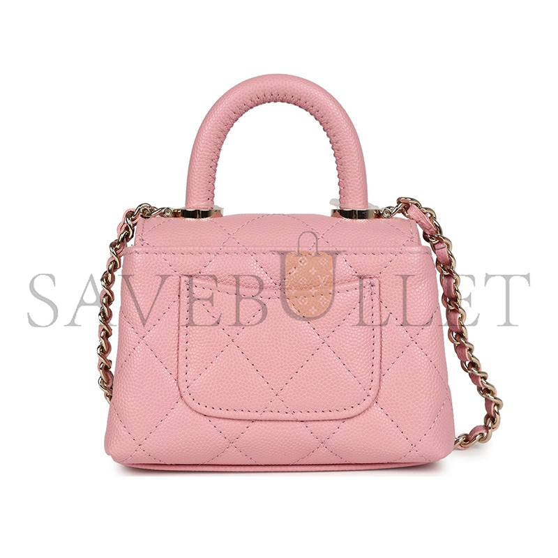 Ch**el master grained calfskin nano coco top handle flap bag light gold hardware pink ap4245 (11*9*5cm)